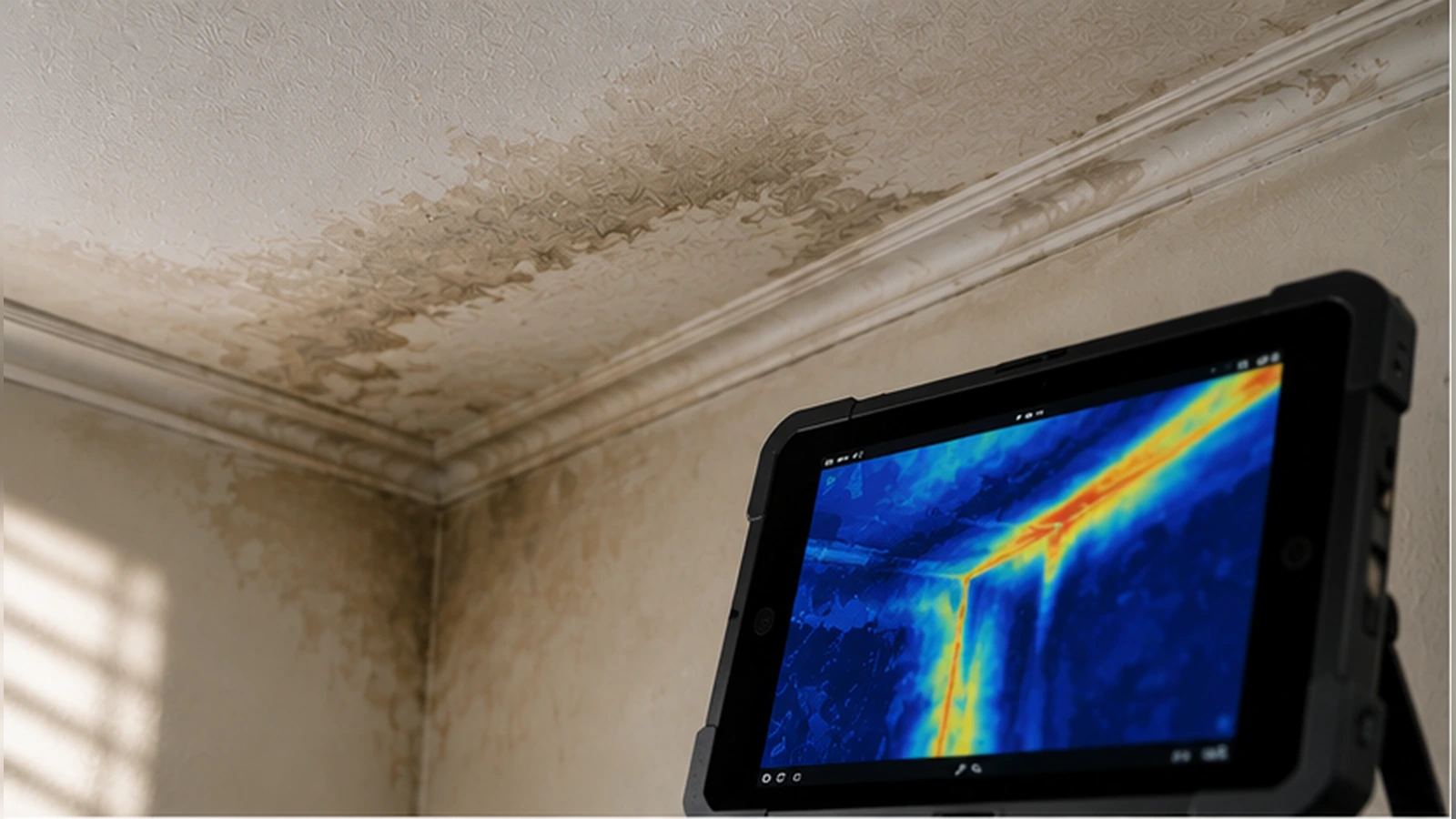 Indagine termografica di un'infiltrazione d'acqua su un soffitto